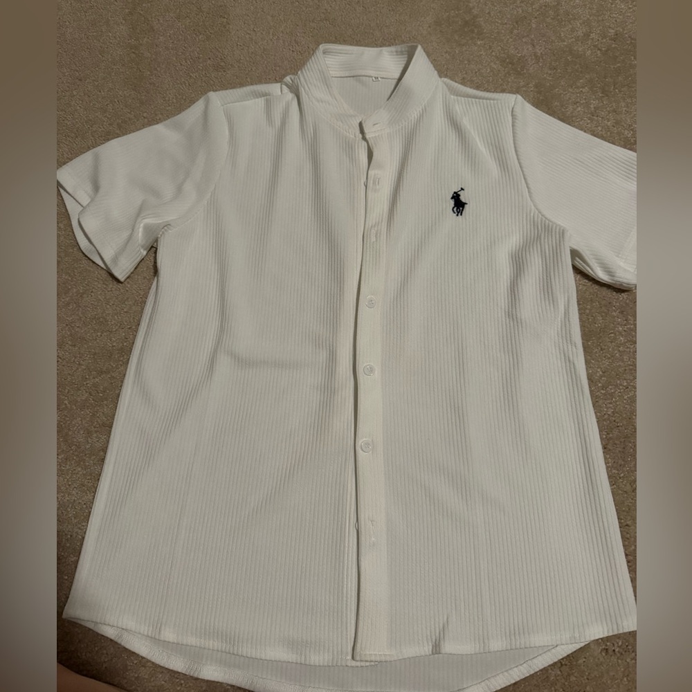 Ralph Lauren White Short-Sleeve Button-Down Polo Shirt